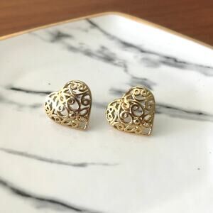 Vintage Gold Heart Earrings Plated 60s 70s Jewelry Studs Elegant Classic